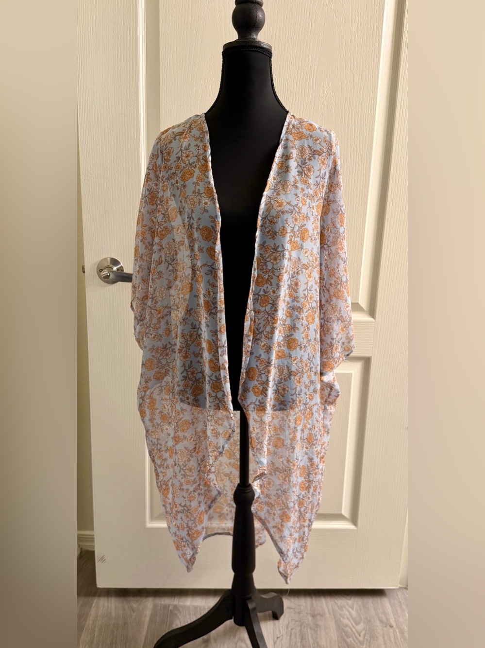 Sheer Floral Open-Front Kimono